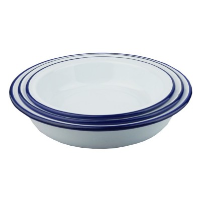 Popular Style Round Soild White Enamel Rice Soup Bowl With Blue Rim