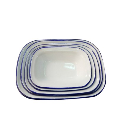 Hot Sale White Color Enamel Dinner Soup Plate With Blue Rim